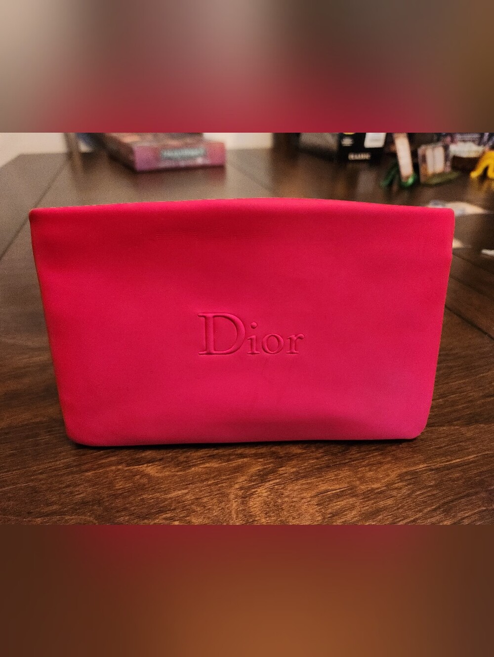 Dior Red Rubber Cosmetic Pouch Makeup Bag 7.5x5 Logo